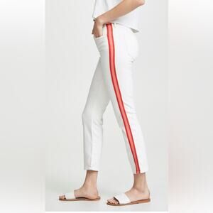 Mother The Mid Rise Dazzler Crop Track Jeans Whipping The Cream Pink Rac…